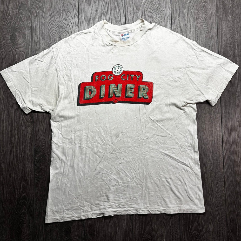 Vintage Fog City Diner San Francisco XL White Graphic T-Shirt Hanes Beefy-T